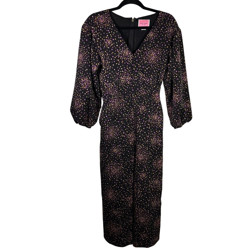 Kate Spade Disco Dot Wide Leg Cropped Jumpsuit Size 0 Party Cocktail - Picture 4 of 9